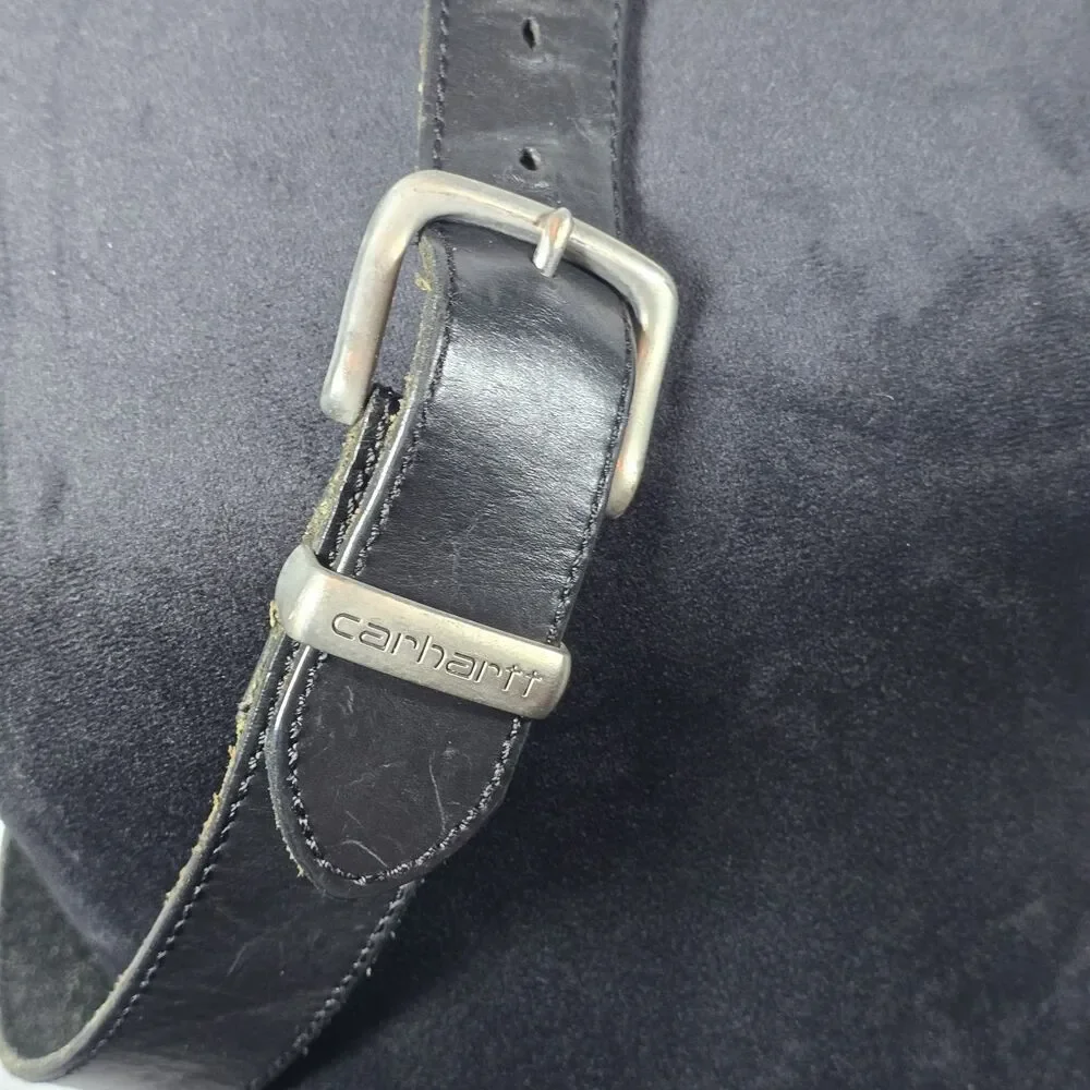 Carhartt Mens Black Leather Belt Silver Buckle Workwear Casual